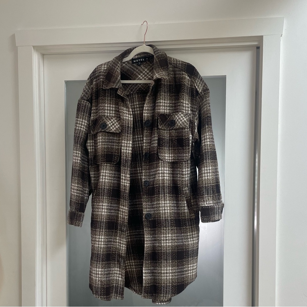 Motel Rocks Chocolate Plaid Long Shirt Jacket